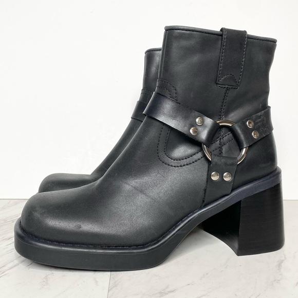 Jeffrey Campbell Operator Harness Black Leather Heeled Boot 9 - Picture 1 of 14